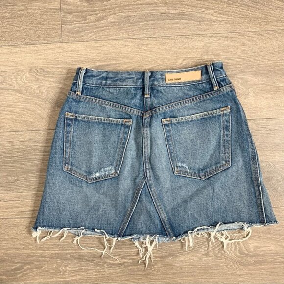 Revolve GRLFRND Eva Mini Denim Skirt A-Frame Gusset Distressed Medium Wash - Picture 12 of 13